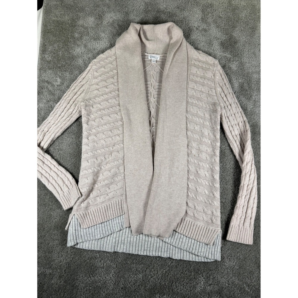 Market & Spruce Beige Cable Knit Open Front Shawl Collar Cardigan Large WS10064